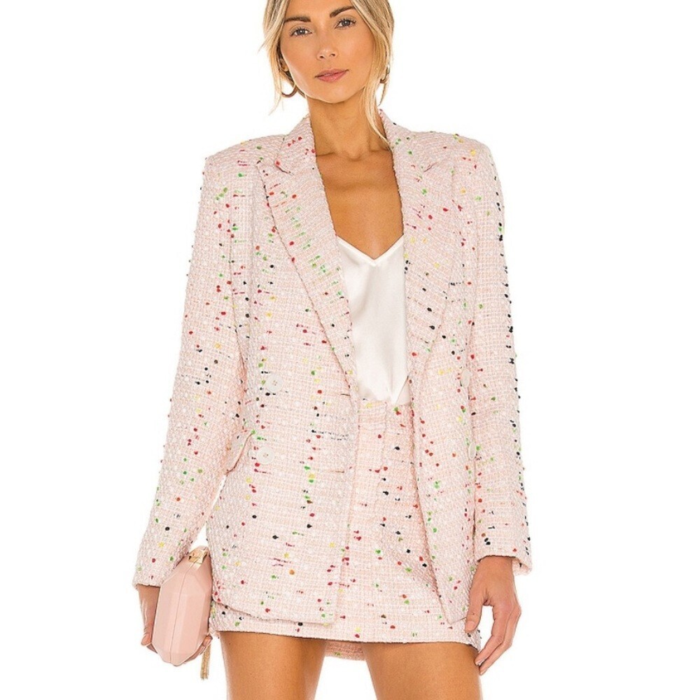 Amanda Uprichard Tweed Sawyer Blazer Skirt Set Size Small/Medium Pink Confetti